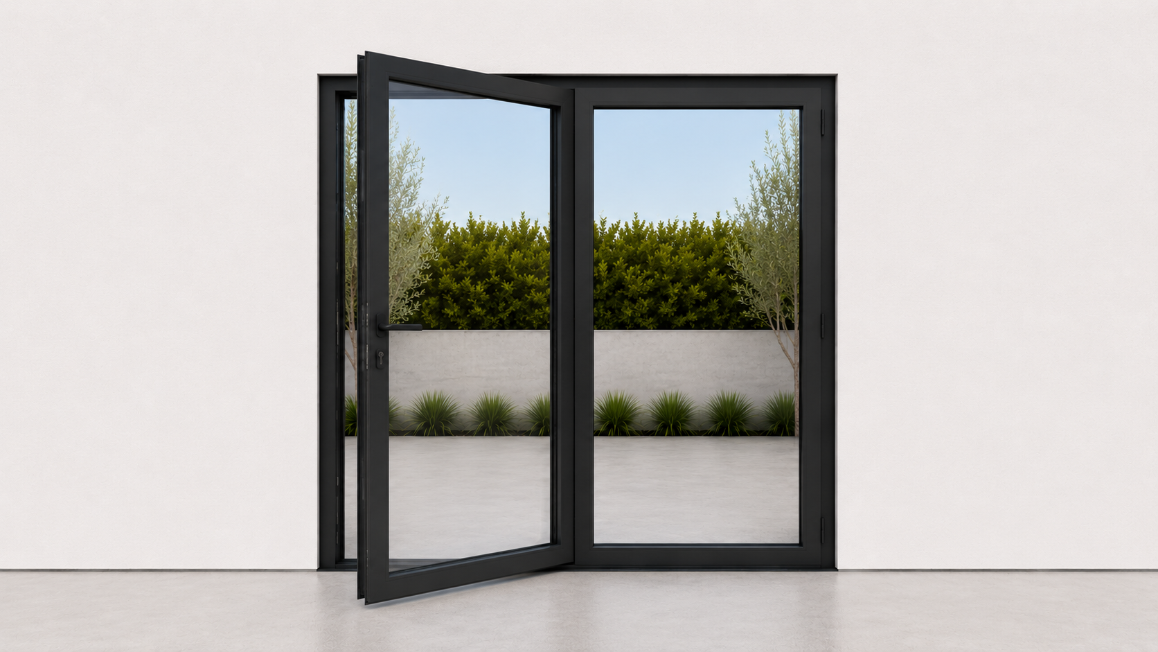 2 panel bifold door black open