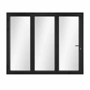 3 panel bifold door in color black folding to the left