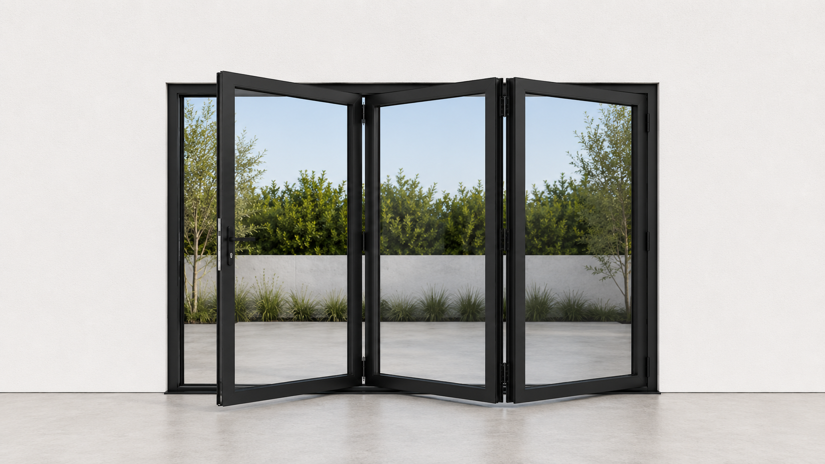 3 panel bifold patio door black open