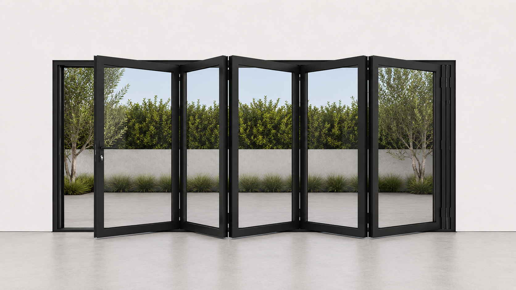 5 panel bifold patio door black open